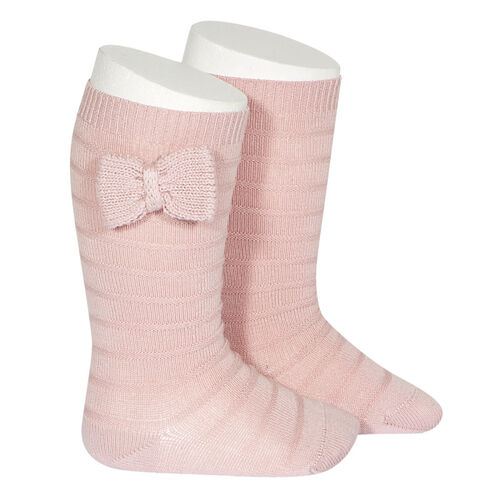 Calcetines Altos Textura Lazo Punto Rosa Palo 0