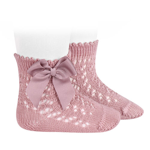 Calcetines Cortos de Perlé Calados Con Lazó Rosa Palo 0