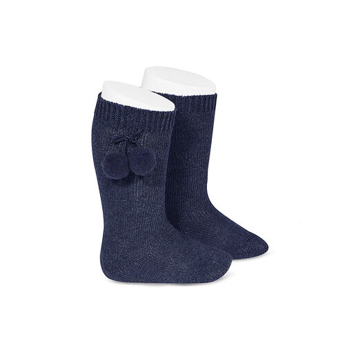 Calcetines Altos Algodón Cálido Con Borlas Gris Claro 0
